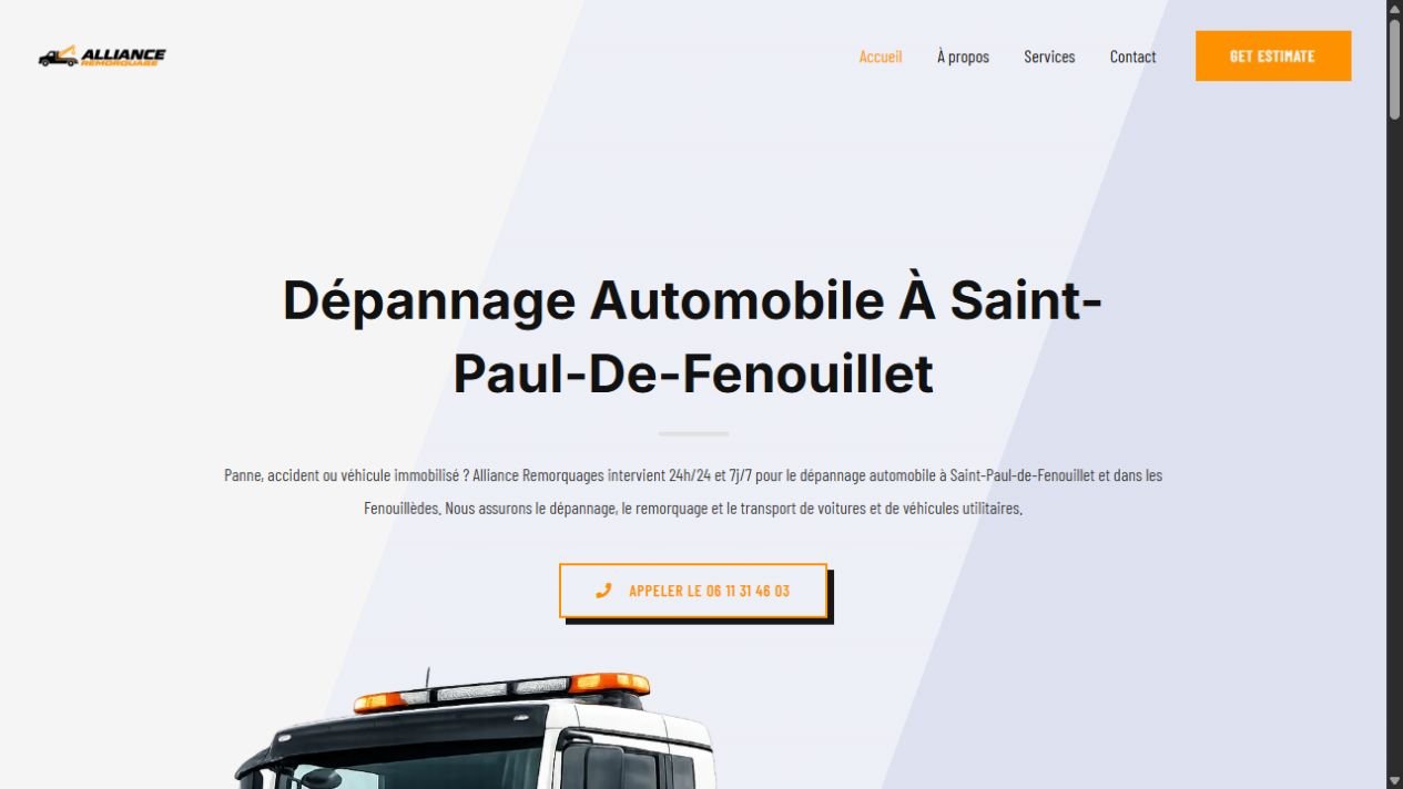 Aperçu du site Alliance Remorquages réalisé par WebAgde