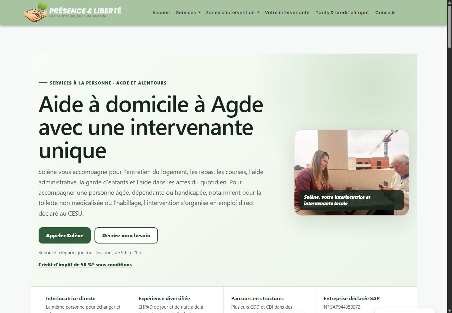 Page d’accueil desktop actuelle de Présence & Liberté